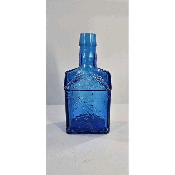Wheaton Cobalt Blue Glass Bottle Decanter Embossed Paul Revere 1775 Vintage 60s - Picture 2 of 10